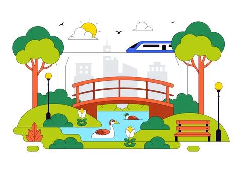 City Park Vector Illustration Featuring Urban Green Space, Family Picnic, P.. Stockillustratie