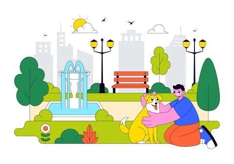 City Park Vector Illustration Featuring Urban Green Space, Family Picnic, P.. Stockillustratie