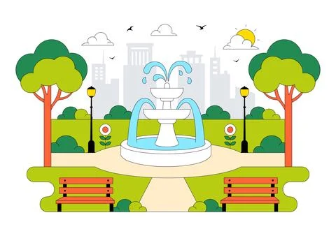 City Park Vector Illustration Featuring Urban Green Space, Family Picnic, P.. Stockillustratie