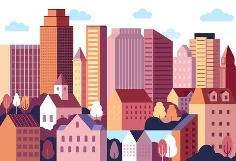 City pattern. Green town, different buildings, future cityscape or landscape Stockillustratie