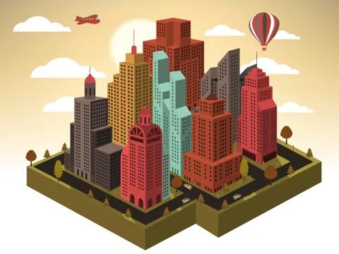 City in perspective Stock Illustration