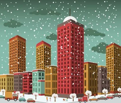 City in perspective (winter) Stock Illustration