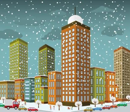 City in perspective (winter) Stock Illustration
