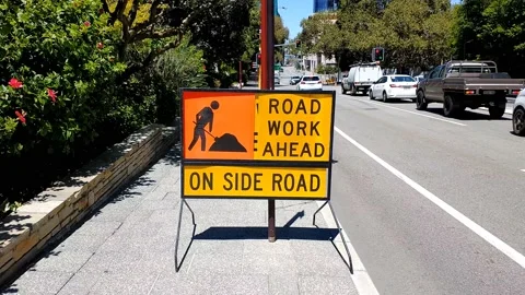 City of Perth road work sign Stock Footage 147694850