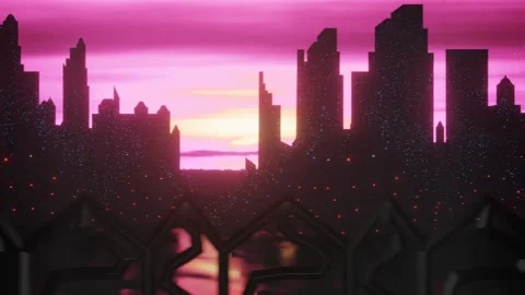 City with PINK Sky Background Loop  Background 스톡 동영상 195927228