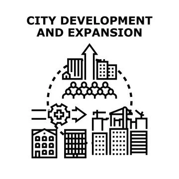 City planning urban development expansion and population growth concept Ilustración de archivo