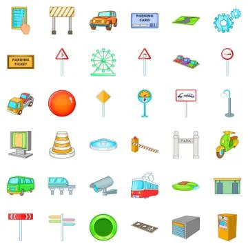 City pointer icons set, cartoon style Stock Illustration