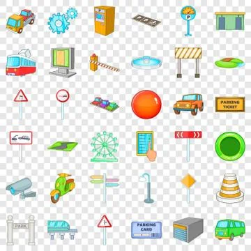 City pointer icons set, cartoon style Stock Illustration