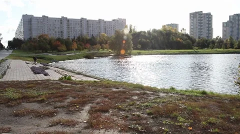 City pond Stock Footage 8779829