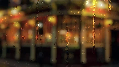 City Rain Drops on Window Animation Stock Footage 71666932