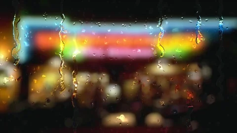 City Rain Drops on Window Animation Stock Footage 71667496