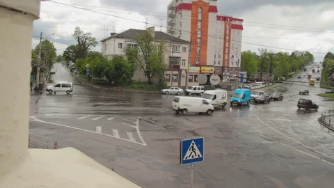 City in the rain. View of the road Stock Footage 71945207