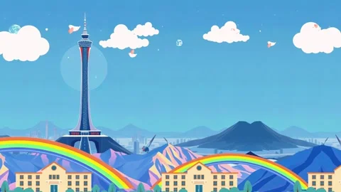 City with Rainbow Bridge Tower View Stock Footage 303813438