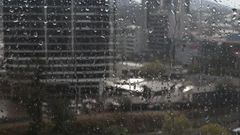 City raindrops on window  Stock Footage 137363067
