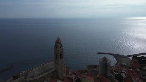 A city with red roofs and a clock tower Stock Footage 328615581