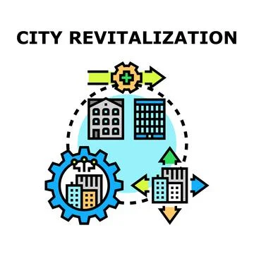 City revitalization process creating urban development and smart growth Stock Illustration