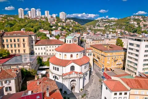 City of Rijeka saint Vid cathedral aerial view Stock Photos