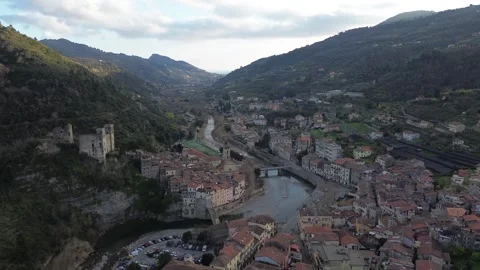 A city with a river and a castle Stock Footage 328615532
