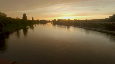 City with river during sun set- time lapse clip Stock Footage 141452273