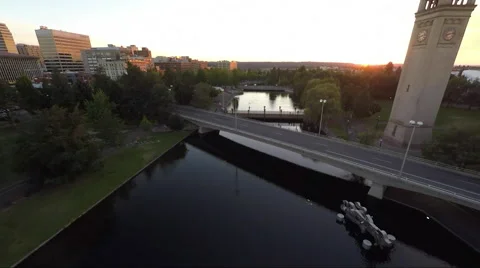 City River Fly By Sunset Stock Footage 56352944