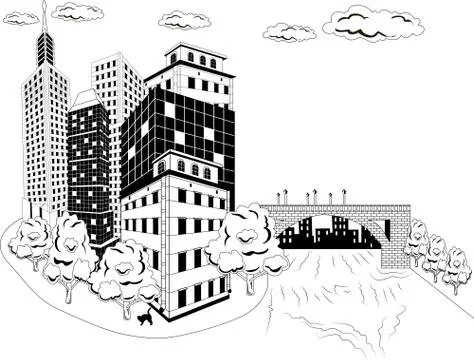City on the river Stock Illustration