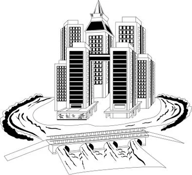 City on the river Stock Illustration