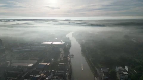 A city with a river running through it. Aerial view Kota Tinggi, Johor Видео 314390130