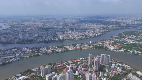 City with a river running through it Stock Footage 327575095