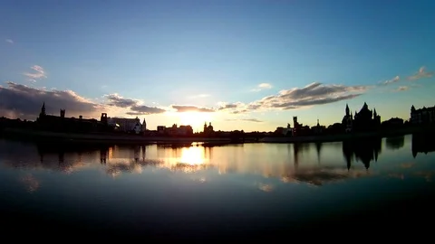 City River Sunset Reflection Timelapse Stock Footage 103056955
