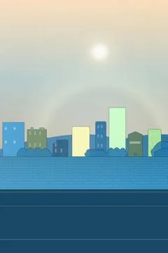 City road backdrop with edge-solid lanes, paver sidewalk, and right drift fog Stock Illustration