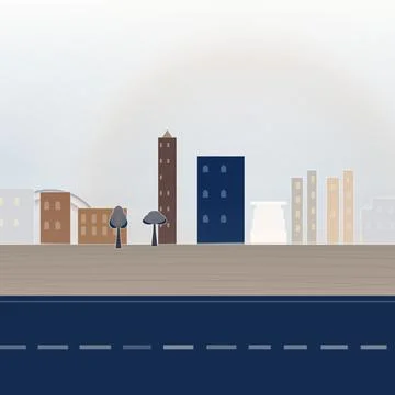 City road backdrop with worn dashed lines, flow-line sidewalk, and right drift f Stockillustratie