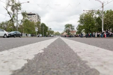 City road dividing strip, sharpness on the center Stock Photos