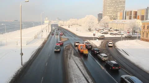 City road intersection in winter Stock Footage 16472284