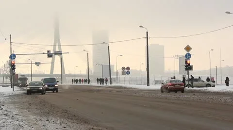 City road intersection in winter Stock Footage 16473161