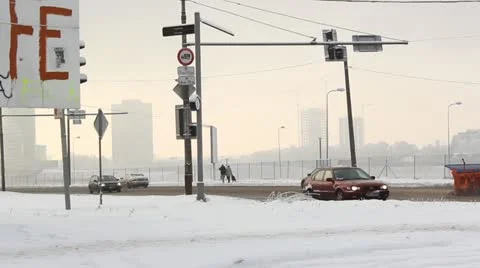 City road intersection in winter Stock Footage 16475646