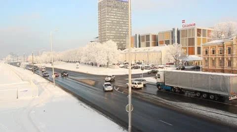 City road intersection in winter Stock Footage 16476441