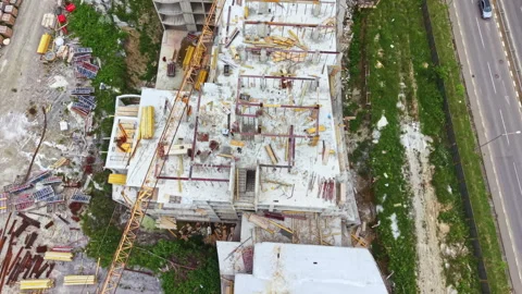City road progress. Overview of urban highway work. Aerial view of ongoing city Stock Footage 337909269