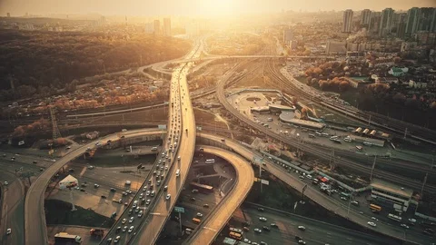 City road system sight traffic jam aerial view Stock Footage