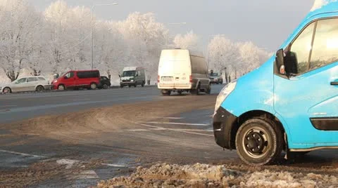 City roads in winter snow Stock Footage