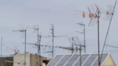 City rooftop with antennae Stock Footage 73896521
