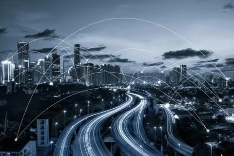 City scape and network connection concept Stock Photos