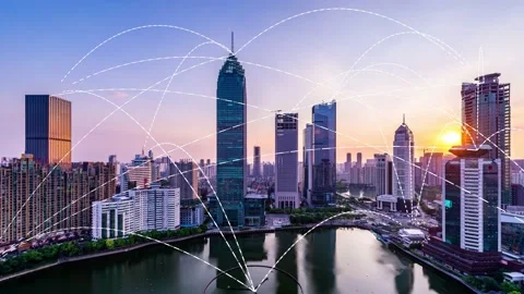 City scape with connecting dots for networking and communication Stock-Footage 131638359