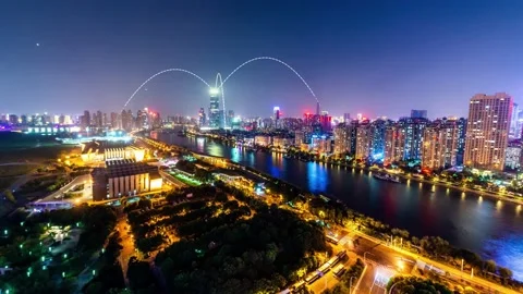 City scape with connecting dots for networking and communication 스톡 동영상 131638733