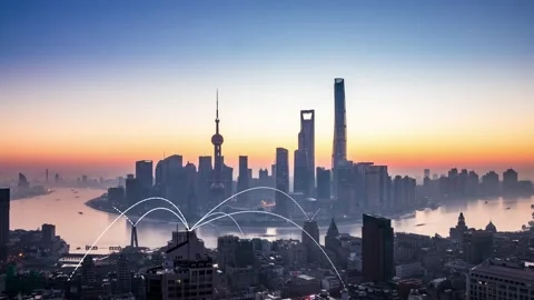 City scape with connecting dots for networking and communication Stock Footage 131638742