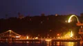 City scape night, cars driving stars shining, air balloons fly HD Footage