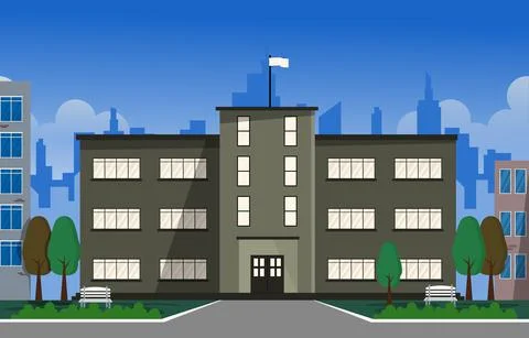 City School Building Study Learning Education Vector Illustration Illustrazione stock