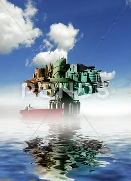 City at sea, artwork Stock Illustration