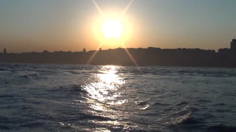 City From The Sea in Sunset Stock Footage 46261934