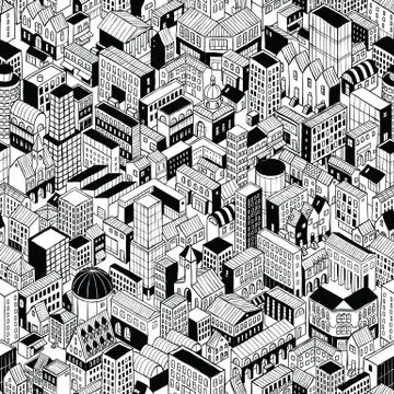 City Seamless Pattern Isometric - Large Stock Illustration