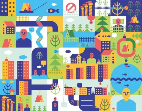 City seamless pattern. Place map texture. Town background. Road and street. H Stock Illustration